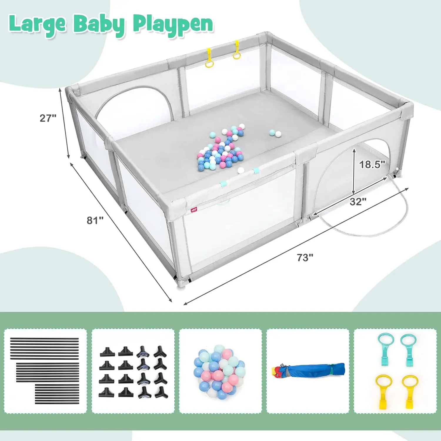 Grey - 81” x 73” x 27” (L x W x H)