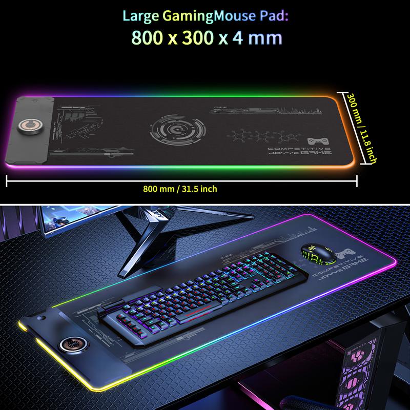 Large Gaming Mouse Pad with Magnetic Wireless Charger 15W Fast Charging, RGB Light LED Mousepad Desk Mat, Smooth Surface, Anti-Slip Rubber Base, Keyboard Pad for Gaming, MacBook, PC, Laptop - Black