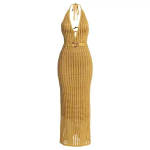 Yellow Oceanic Dream Crochet Maxi Dress