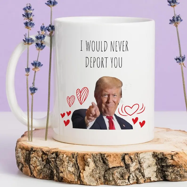 Trump Meme Mug, Trump Smiling Mug, Funny Valentine Gift for Him Her, I Would Never Deport You Mug, Political Sarcastic Mug, Deportation Joke Mug, Trump Face Mug, Funny Gift