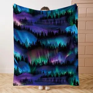 Fantasy Forest Pattern Print Lightweight Flannel Blanket, 1 Count Soft Comfortable Throw Blanket, Cool Bedroom Bedding Blankets, Air-conditioned Room Blanket