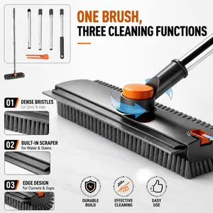 4-in-1 Floor Scrub Brush with Squeegee, 52'' Long Handle Grout Brush, 2026 Upgraded Multi-Functional Stiff Bristle Rotating Tile Scrubber, Heavy Duty Cleaning Brush for Bathroom, Patio, Pool, Garage Cleaning Tool.snow plow