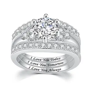 Zircon fashion three-piece ring I love you English letter ring for women and men suitable for engagement wedding party jewelry,moissanite,Synthetic Moissanite Engagement Ring holiday gift