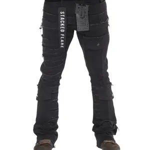 Black Triple Cargo Stacked Jeans Distressed Style Quality Fit Men's Jeans for Everyday Wear