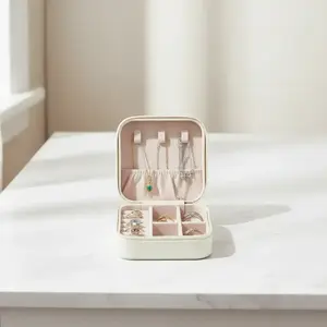 Leather Jewelry Box Organizer, Travel Makeup Storage Case, Portable Earring Ring Holder, Home Storage Solution, Letter Series Design Durable Lightweight Organizer