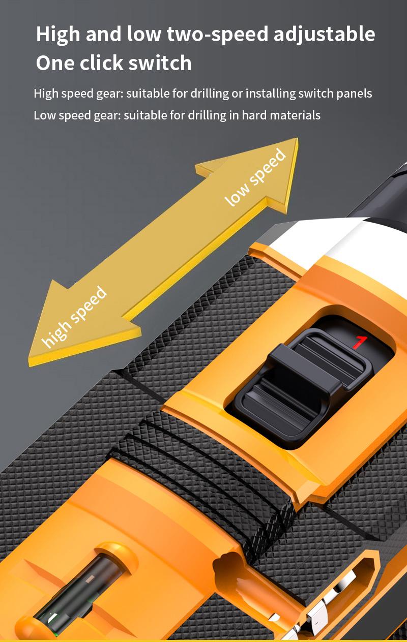 21V household multifunctional wireless drill tool set, impact drill, drill with work light, equipped with 1 or 2 batteries and quick charger, optional drill set and box, screwdriver, tape measure, drill set suitable for home maintenance, men's gift