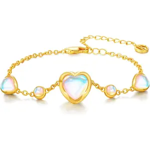 Cicy Bell Gold Plated Moonstone Heart Bracelet for Women Trendy Minimalist Stackable Jewelry Gift with Exquisite Details