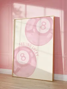 Lucky 8 Ball Poster, Feeling Lucky Print, Light Pink Trendy Wall Art, Girly Preppy Dorm Room Decor, College Apartment Aesthetic