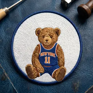 New York Bear Embroidered Patch, Cute Teddy Bear Iron On Patch, Retro Sports Fan Gift