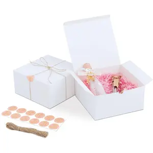 White Gift Boxes for Presents with Lids, 12 Pack 8x8x4 Inch, 80ft Twine, Stickers & Tape-Easy Assemble For Bridesmaid Proposal, Wedding, Party Favors