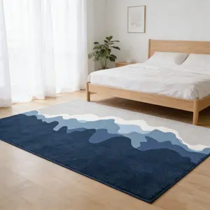 ins wind and waves gradient design long strip floor mat for bedroom, anti slip and wear-resistant foot mat for narrow entrance decoration, Decorative area rug, suitable for minimalist space bedroom, thick, soft and easy to clean