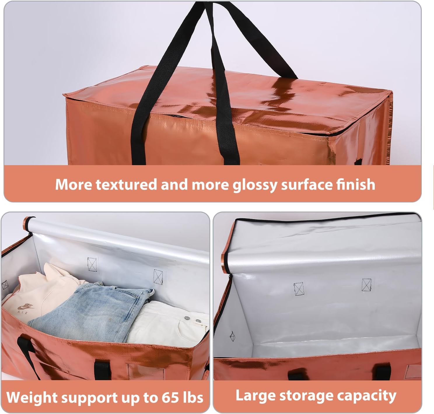 STOWM 6 Counts Heavy-Duty Extra Large Moving Bags Zippered Storage Blue for Clothes Tools Bulky Items Home Office Organization Quality Plastic Secure Space-Savers - Convenience