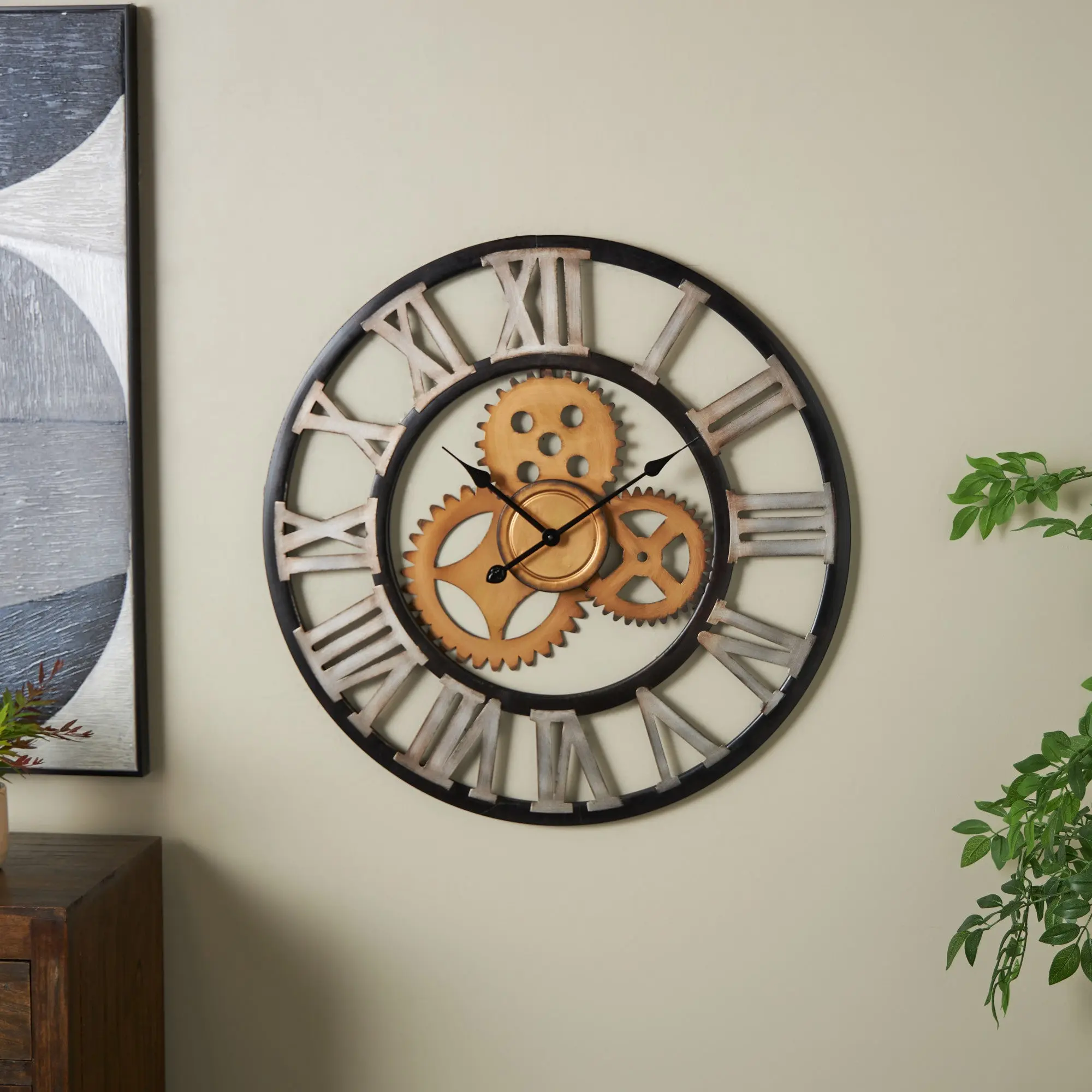 1-Piece Round Solid Iron Matte Brown Silent-Run Hanging Industrial Wall Clock - 30l x 1.7w x 30h in - for Home Room, Kitchen Indoor Decor (Home Supplies)