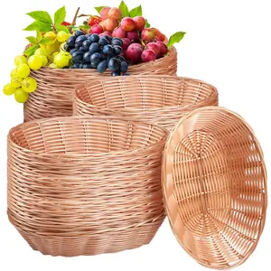 36 Pieces Wicker Oval Basket Bread Basket for Serving Empty Gift Woven Round Brown Fruit Serving Bulk for, Restaurant, Easter Gifts, Bakery 9.5 x 6.3 x 2.4 Inch
