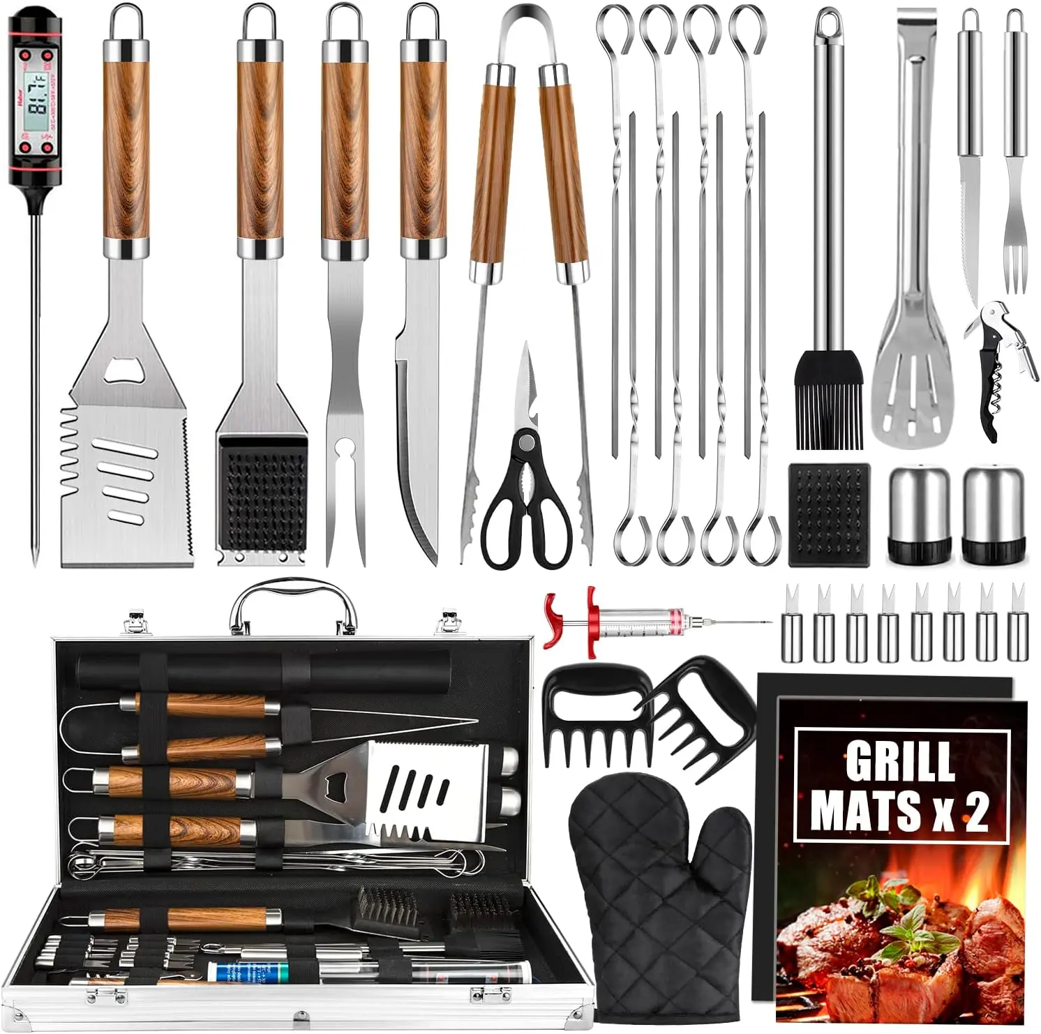 Cifaisi 38Pcs BBQ Tools Grilling Accessories Set with Aluminum Case | 16 Inch Stainless Steel Grill Tools, Thermometer, Grill Mats for Camping, Backyard Barbecue, Grilling Gifts for Men Women