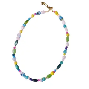 Rainbow Choker, Featuring Freshwater Pearls and Unique Assorted Colorful Glass and Clay Shaped Beads