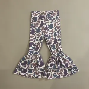 C Kids Girl Yoga Pant Camo Bell Bottom Sports Pants Winter Atheletic Bottom Ruffels Hunting Clothes  High Waisted Joggers  P0891