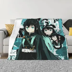Muichiro Tokitou Plush Bed Blanket Demon Slayer Throw, Warm Soft Flannel Blanket Bedspread, Anime Cozy Blanket for Winter, Gifts for Kids & Teens, Easter & Spring Home Decor