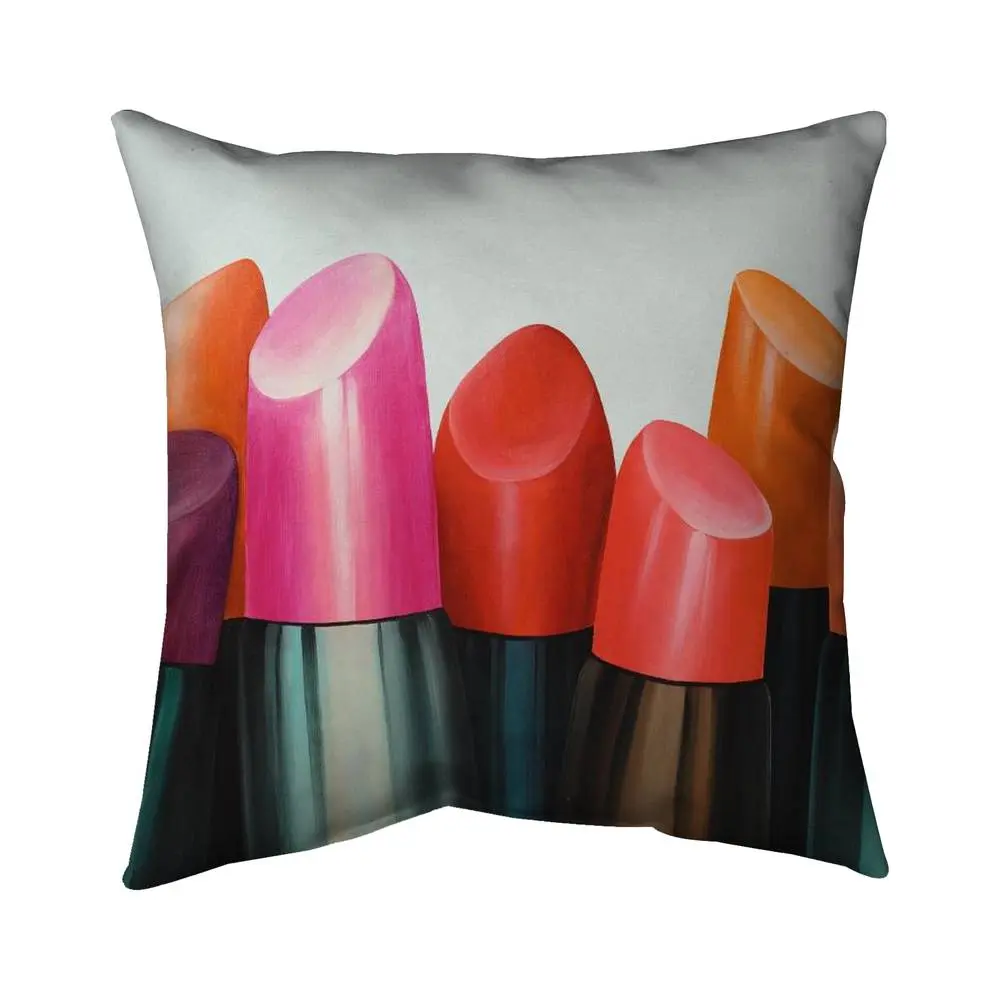 16x16 in. 360-Stand Spun Polyester UV-Protection Pillow, Lipstick Motif Hand-Printed Soft Furnishing, 5542-1616-MI54, Beauty Theme for Lipstick Addict, Indoor Bedroom Wall Decor