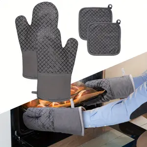 4Pcs/Set Oven Mitts and Pot Holders,500°F High Heat Resistant Kitchen Oven Mitts with Pot holders,Long Oven Mitts with Recycled Cotton Infill and Silicone Non-Slip Surface for Baking and Cooking,Halloween Party Gifts,Hand Tools Kits