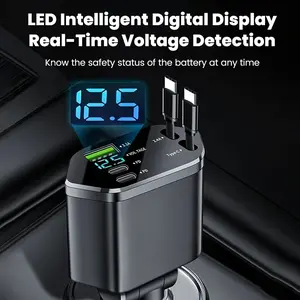 30W Fast Car Charger, 5-In-1 Extendable Dual USB C Car Charger Adapter, Cigarette Lighter Charger for Car, Dual Port PD Fast Charging Vehicle Charger, Auto Charger for iPhone 15 14 13 12, Samsung S25 S24, Google Pixel, Android Phones, iPad, Tablet, Car Ac