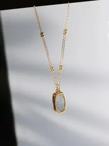 Women's Stainless Steel Rose Flower Mirror Necklace Engraved Magic Mirror Square Tag Collar Chain Sweater Chain Jewelry