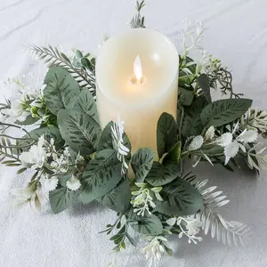28cm/11in Artificial Candle Holder Ring Wreath, Faux Floral Centerpiece Base, Versatile Tabletop Decor for Weddings, Dinners, Festivals, Parties