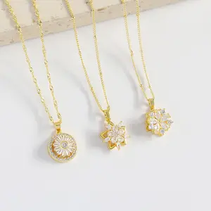 springtok Zircon necklace rotatable five-pointed star flower pendant necklace for women daily wear gift