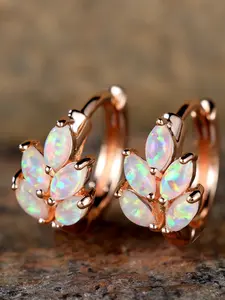 Exquisite Leaf Design Hoop Earrings with Delicate Synthetic Opal Earrings for Women & Girls, Bohemian Elegant Style for Women, Suitable as Daily Gift, Elegant Minimalist Earrings