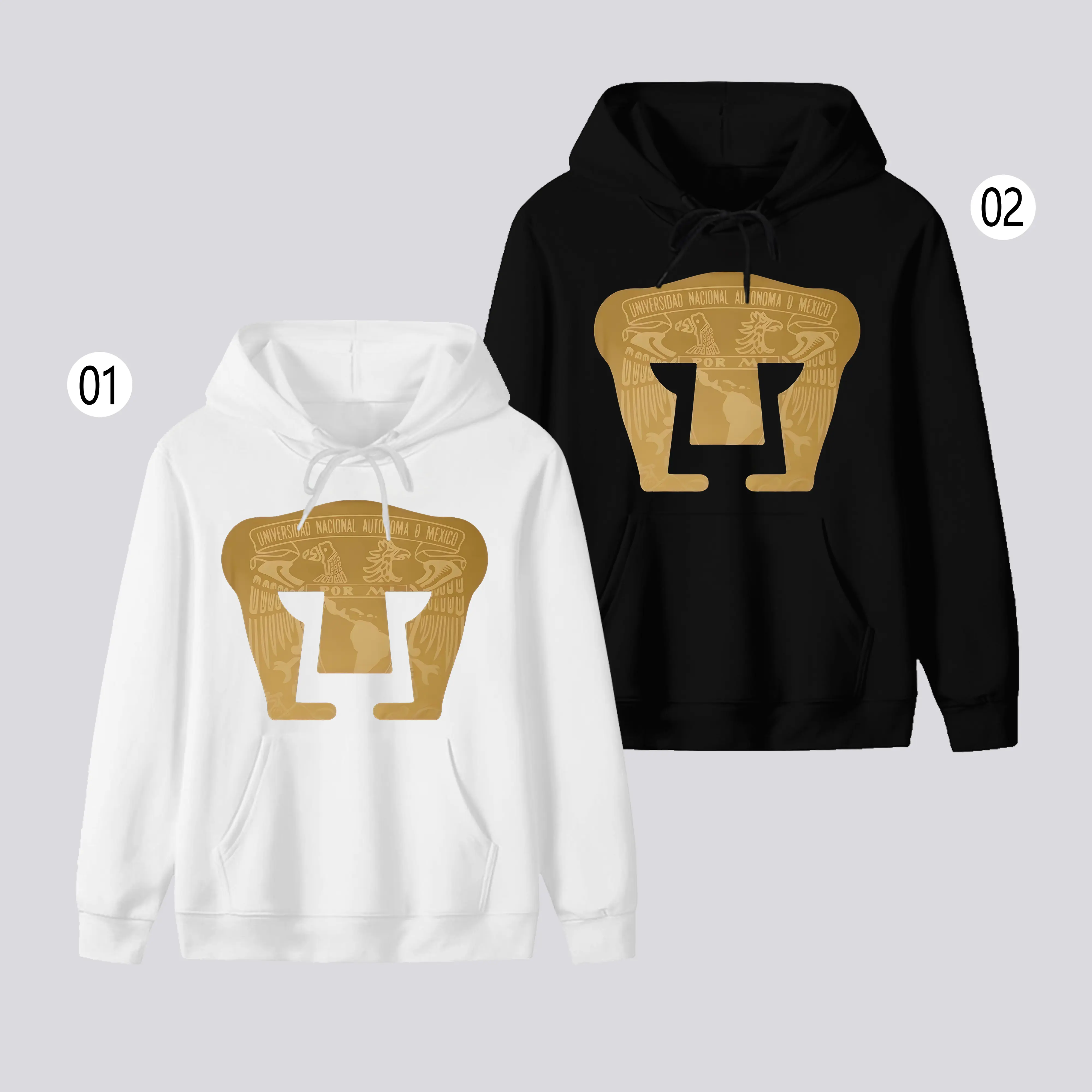 Pumas UNAM Hoodie, Liga MX Soccer Fan Pullover Sweatshirt, Gold Emblem Graphic Hoodie, Mexican Football Streetwear Top, Casual Unisex Hoodie for Men Women