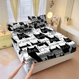 Cat printed bed sheets and sheets, soft and comfortable bed covers, ideal for bedrooms and guest bedrooms