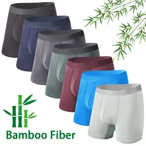 {Buy 7 Get 7 Free}Men's Solid Color Bamboo Fiber Boxer Briefs 7-Pack | Open-Crotch Mid-Rise Extended-Length Underwear, Breathable & Comfortable All-Season Daily Boxers