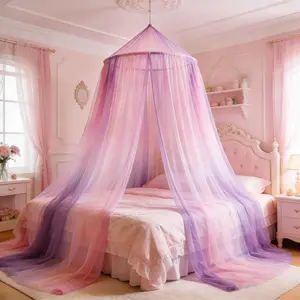 Princess Bed Canopy Mosquito Net Hanging Netting Curtains Bedroom Decor for Girls Adults Baby Crib Dome Bed Tent Purple & Pink