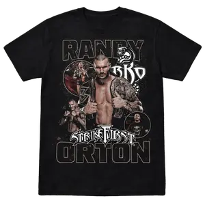 Unisex Menswear Short-Sleeve Round Neck T-Shirt - Black Randy Orton Strike First Graphic Top, Vintage RKO Viper Aesthetic, Dark Streetwear Style, Gift for WWE Fans