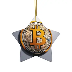 Bitcoin Star Ceramic Ornament, Unique Cryptocurrency Decor, Ideal for Christmas, Stocking Stuffer, Gift Idea, Holiday Ornament