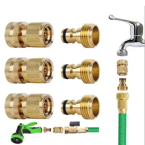 Garden Water Hose Quick Connectors Set, Solid Brass 3/4 Inch Ght Thread, Easy Connect Fittings, No-Leak Design, Male & Female Connections