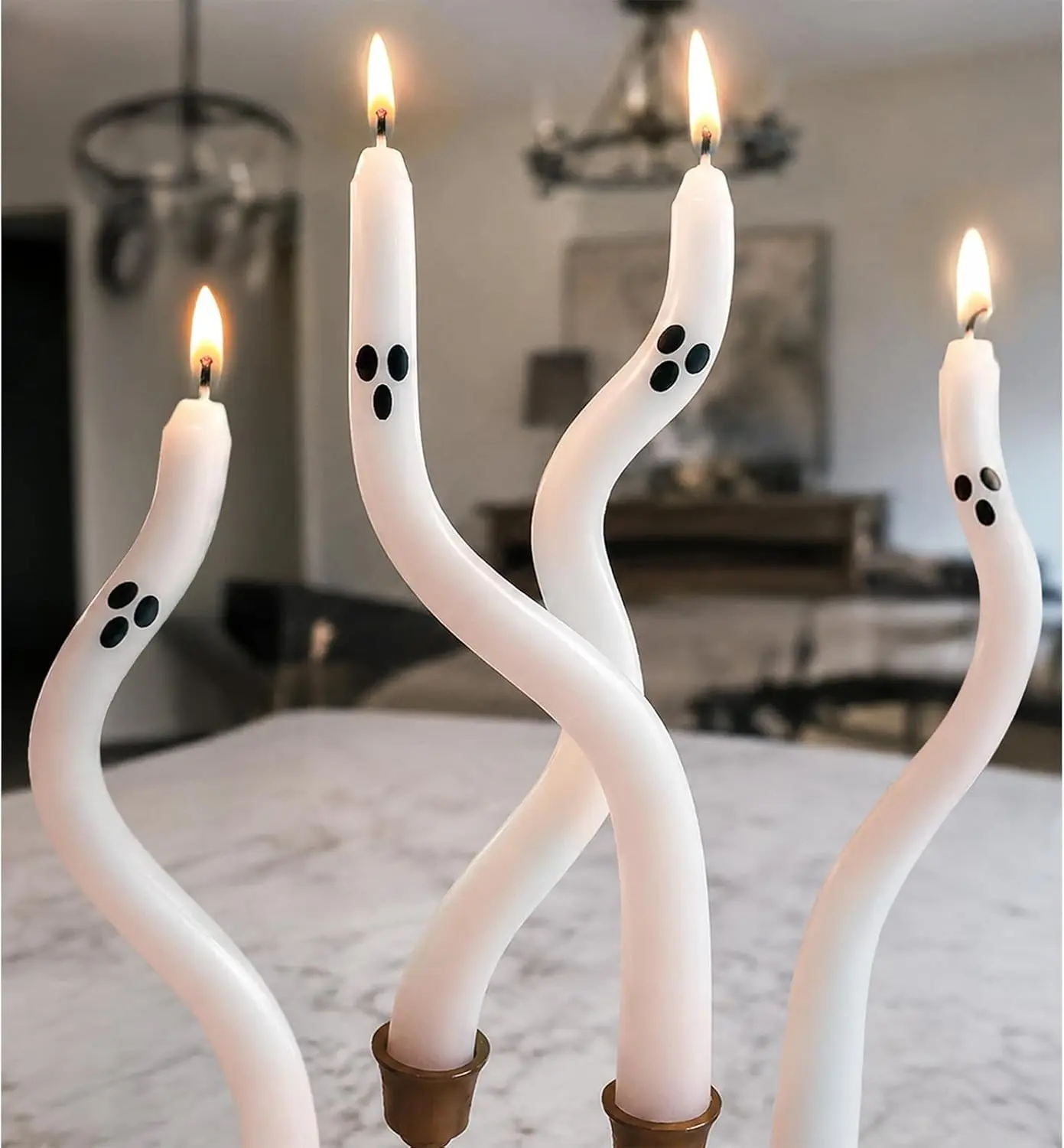 Halloween Fall Gift Halloween Decorations Indoor - 4 Pack Cute Ghost Taper Candles - Halloween Centerpieces for Tables - Twisted Candle Decoration for Mantel Table - Spooky Ghosts Candle Decor for Home Party Room