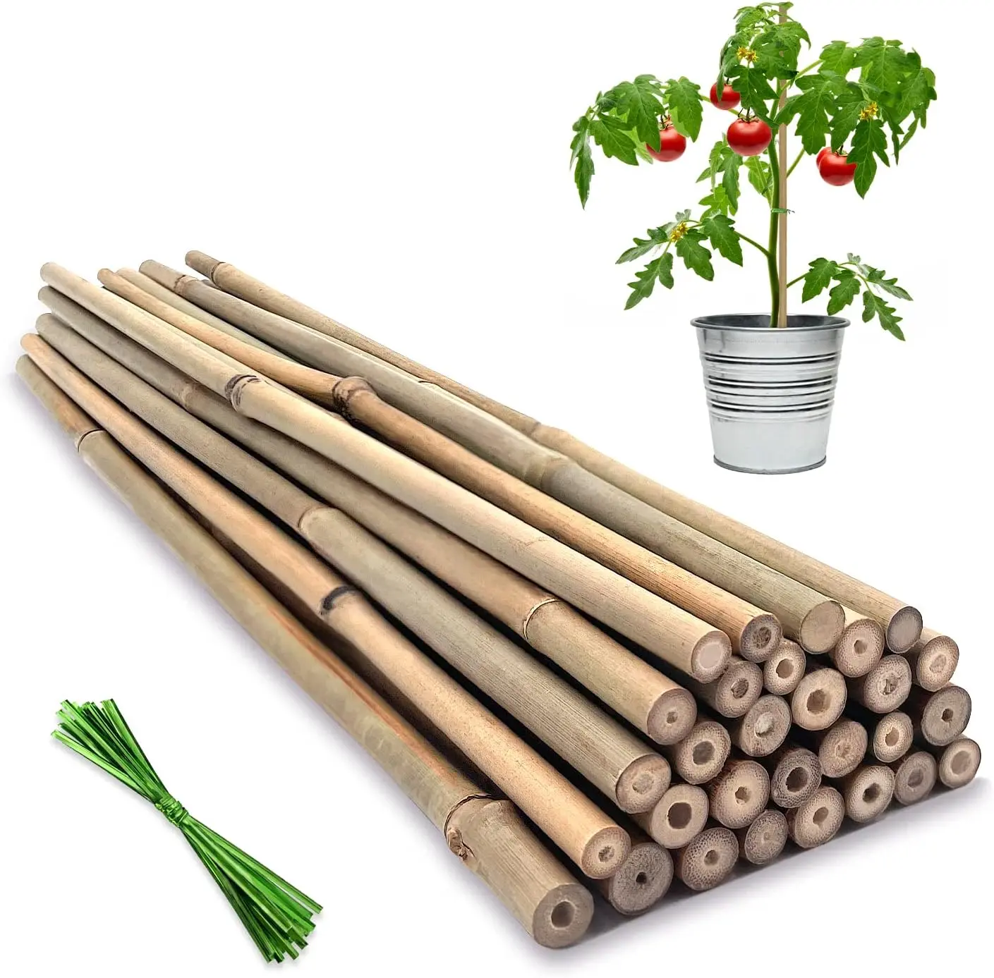 Plant Stakes,18IN Natural Garden Bamboo Sticks, 20Pcs Plant Support Stakes with 20Pcs Green Ties, Bamboo Sticks for Plants,Garden Stakes for Plants,Tomatoes, Beans, Vegetable and Potted Plants