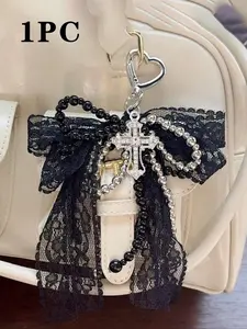 Y2K Cute Simple Fashion Beaded Pearl Bow Bag Charm, Shiny Multicolor, Bow with Colorful Flowers, DIY Lace Rivet Pearl Bow Keychain Set, Bag Decoration