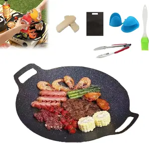 Non-Stick Cast Iron Grill Pan Set – Portable Heavy-Duty Camping Cookware for Outdoor BBQ, Easy to Clean Frying & Grilling Pans