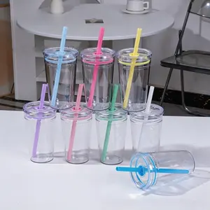 8-Pack 16oz Plastic Drink Cups with Straws & Lids, Reusable Ice Coffee Cups, BPA-Free Transparent Straw Cups for Coffee Milk Juice Smoothies