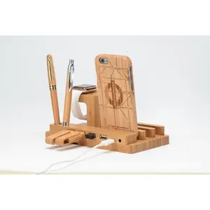 Compatible with Apple , Bamboo, wood andMobile applewatch bracket charging wooden bracket multi-function flat cell phone base
