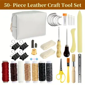 Bookbinding Kit, Leather Stitching Pouch Kit with Sewing Hole Punch, Needles, Thread for Beginners Crafting Projects with Seam Ripper, Leather Hand Sewing Stitching Needles, Sewing Thread for Car, Sofa, Backpack, Shoe, Craft DIY