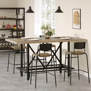 Tribesigns Dining Table for 6 People, Industrial Rectangular Kitchen Table with Metal Footrest, 35.43" Counter Height Dinner Table with Heavy Duty Metal Legs for Dining Room, living room