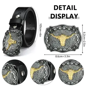 Sleek Black Genuine Leather Western Belt With Gold Longhorn Shield Buckle, Timeless Vintage Cowboy Style, Great Gift For Any Special Occasion brown option