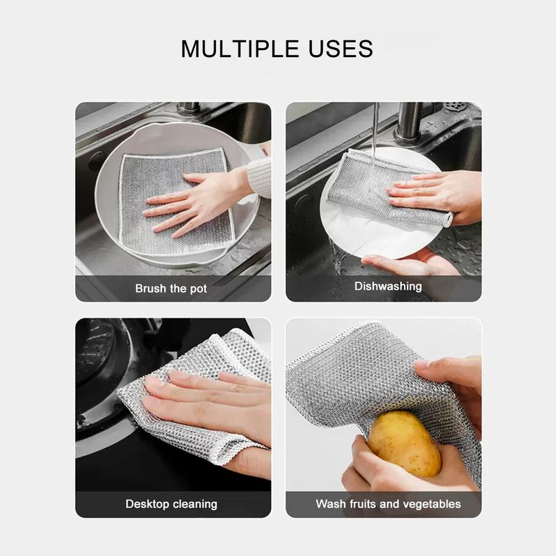 12 Counts Dishwashing Rags，Multipurpose Non-Scratch Wire Dishcloths for Wet and Dry Use, Reusable Wire Cleaning Cloths for Kitchen, Sinks, and Pans Silver Removable, Washable & More