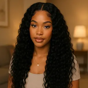 Wear & Go Glueless Water Wave Wig 7x5 Pre-Cut Lace 180% Density Human Hair with Baby Hair Secure Silicone Strips & Drawstring Ready To Wear 14-26 Inch Natural Black #1B