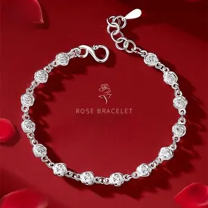 2PCS-Silver Plated Rose Bracelet Women's, Minority Style Flower Bracelet Jewelry