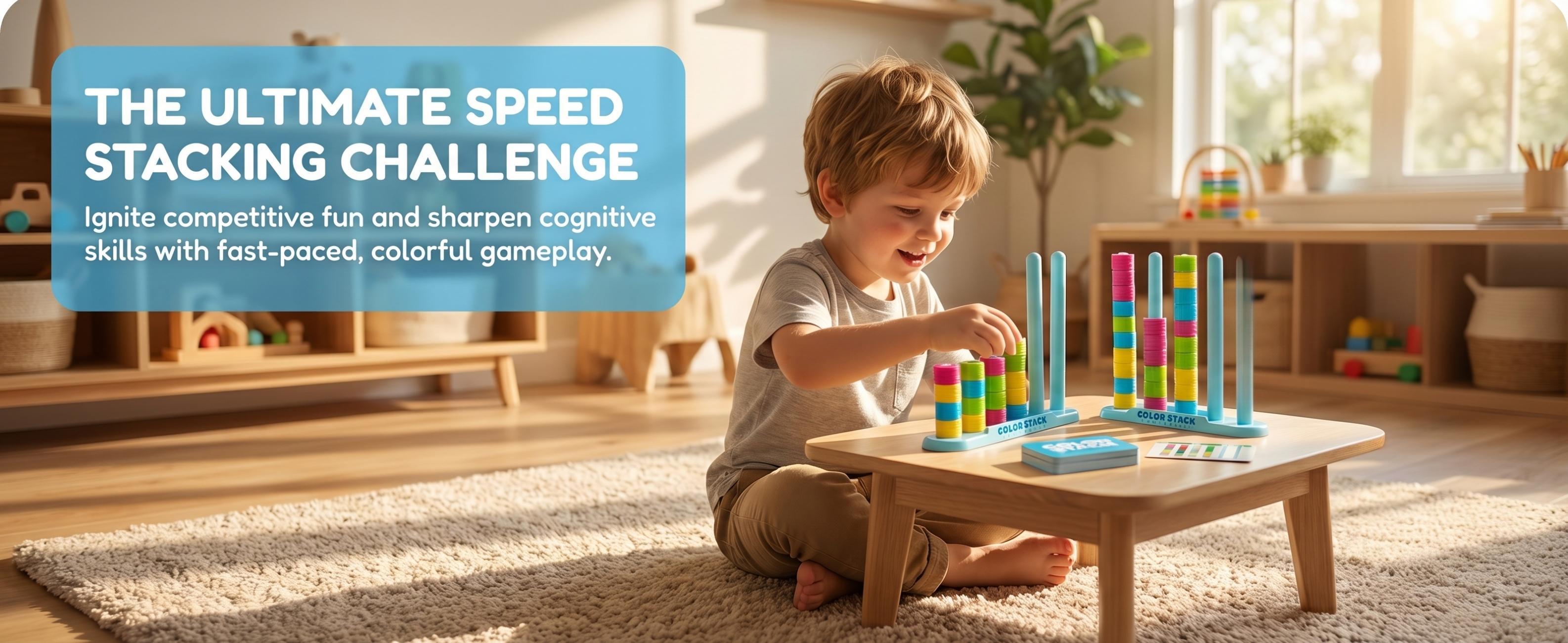 Color Stack Challenge Game, Speed Stacking Matching Puzzle for Kids & Families, Educational Color Sorting Board Game for Boys & Girls Ages 6+