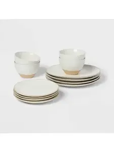 12pc Stoneware Wethersfield Artisan Dinnerware Set White - Threshold